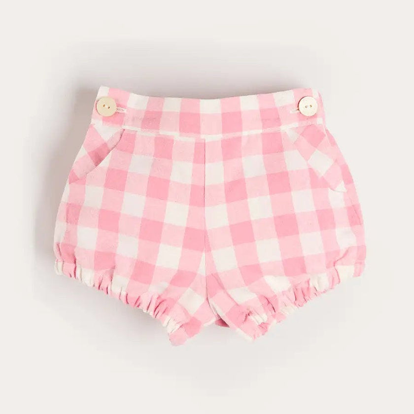 Catherine Gingham Button Detail Bloomers in Pink (3mths-2yrs)