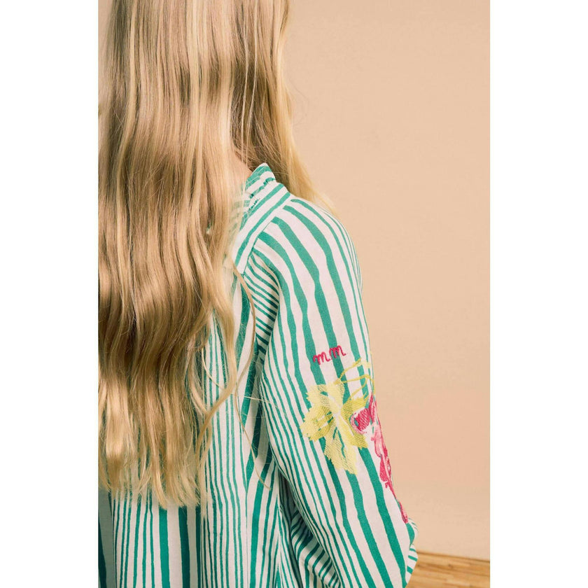UVAS STRIPED DRESS WITH PUFFY SLEEVES GREEN