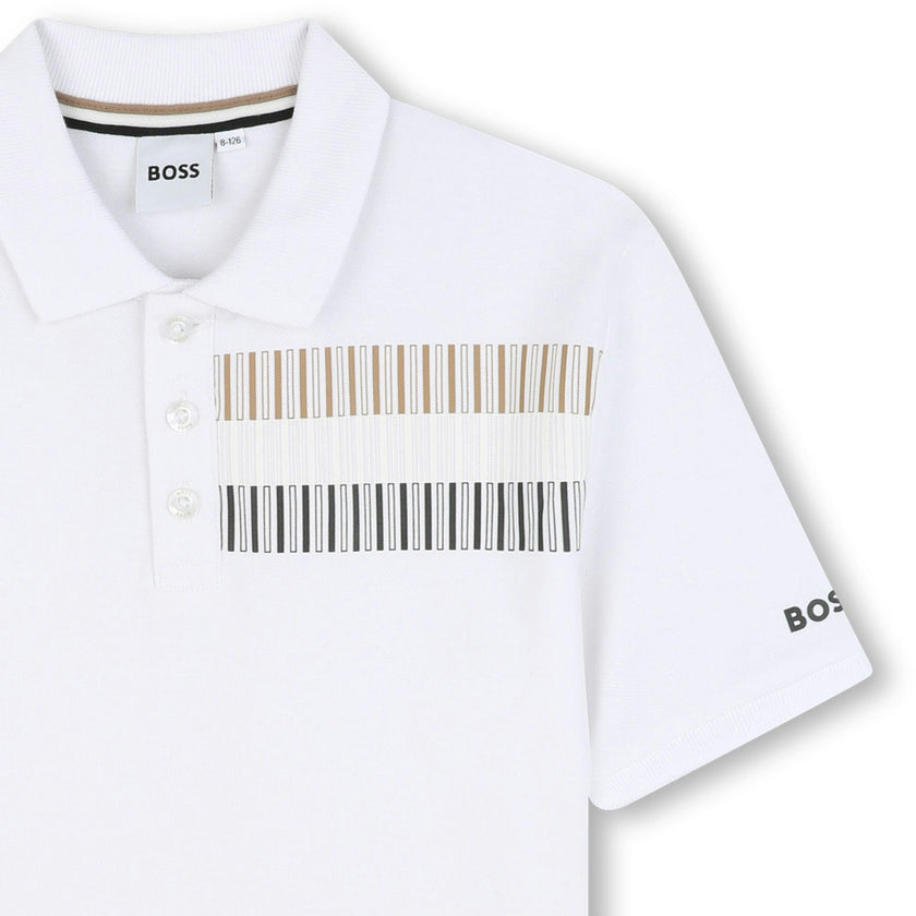 White Short Sleeve Block Polo