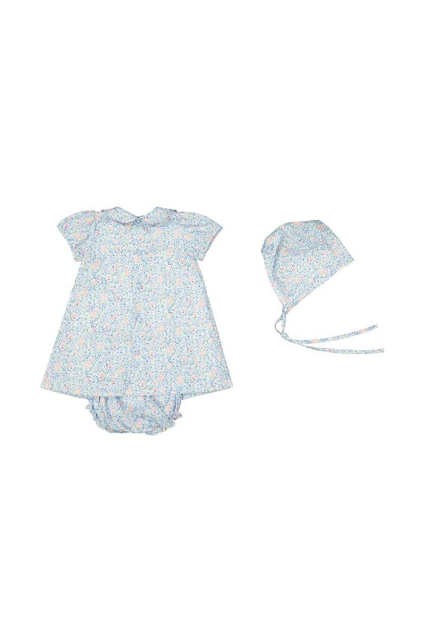 Olympe Blue Floral Smocked Baby Set with Bloomers and Hat