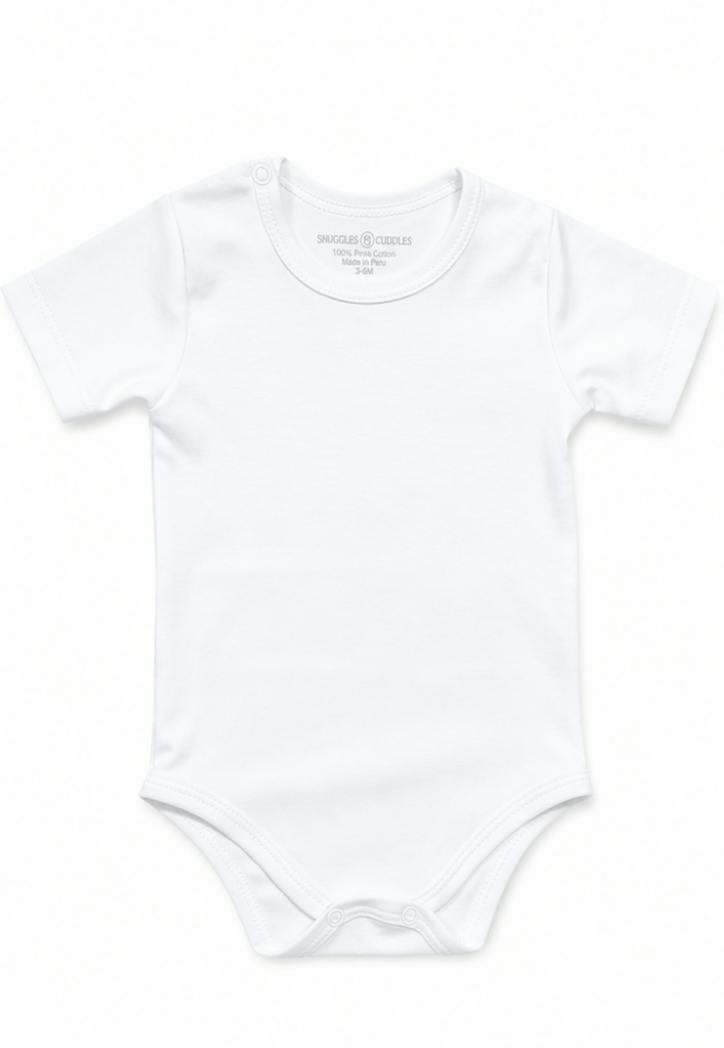 White Short Sleeve Bodysuit in Pima Cotton