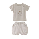 Beige Bear Shirt & Checkered Shorts Set
