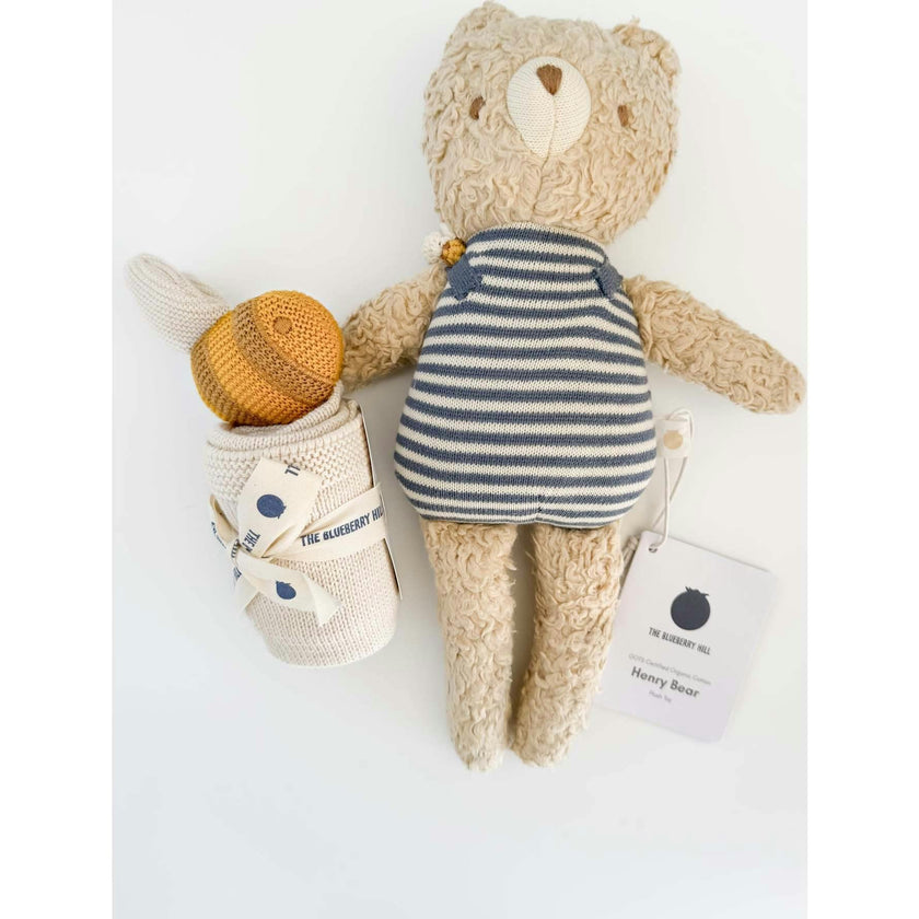 Henry Bear Plush Toy Lovey and Pacifier Clip Set - Bee