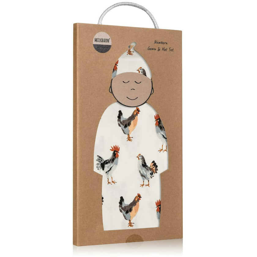 Organic Cotton Newborn Gown & Hat Set