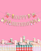Floral Birthday Banner - gold glitter banner