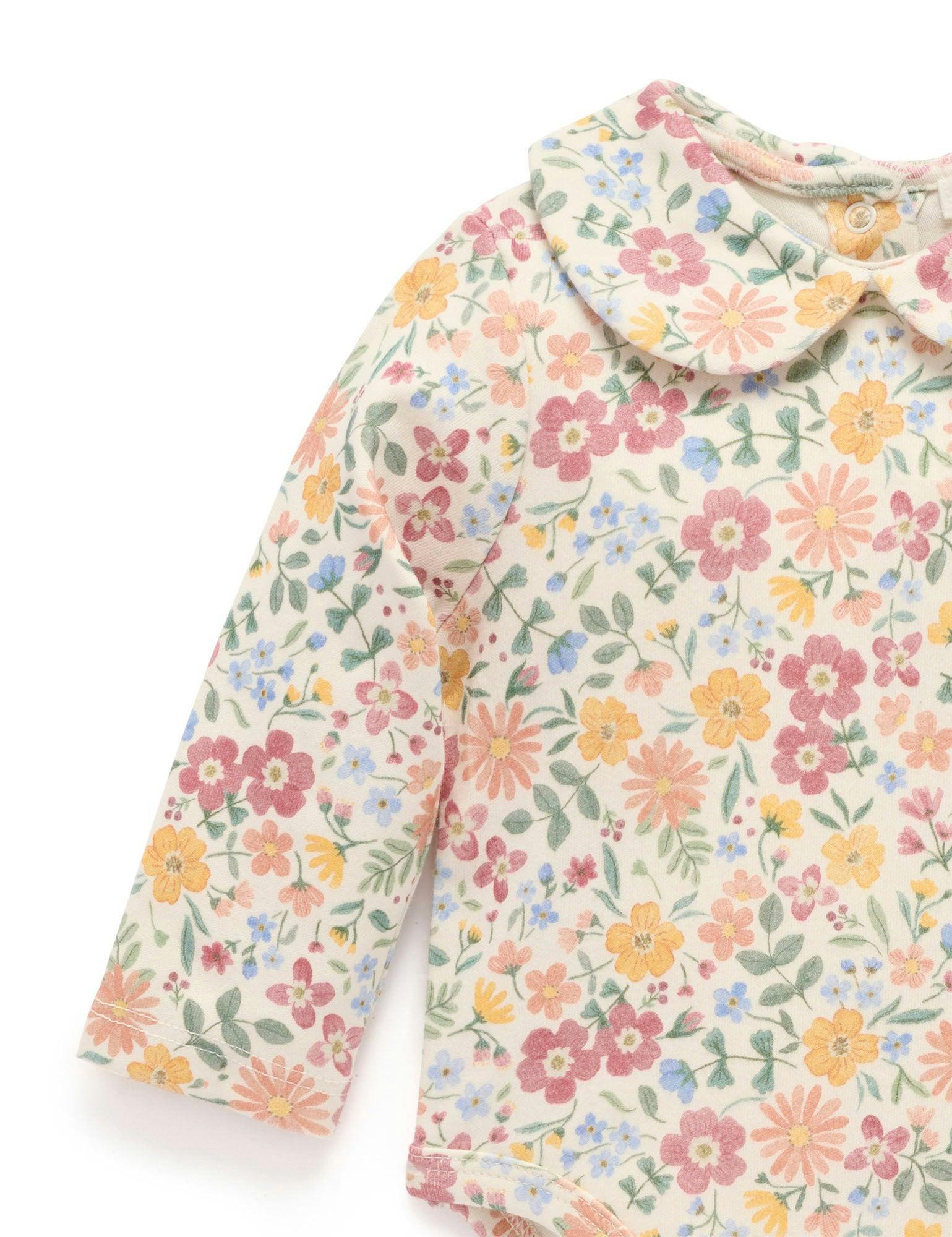 Thick Bodysuit with Collar Wild Flower Print