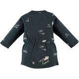 All-Over Graphic Long Sleeve Cinched Waist Dress