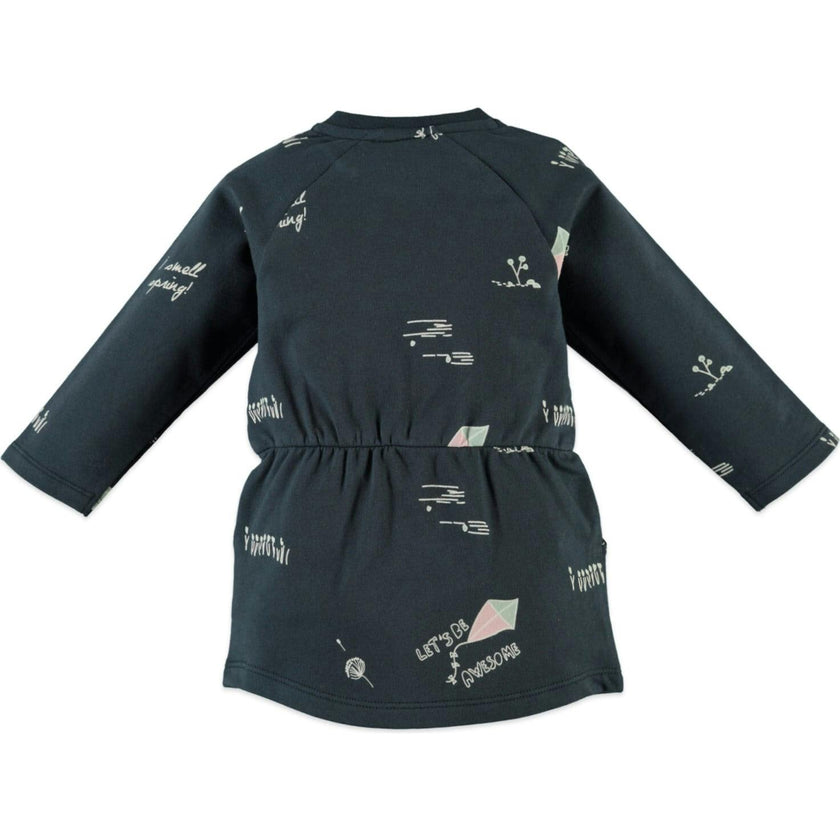 All-Over Graphic Long Sleeve Cinched Waist Dress