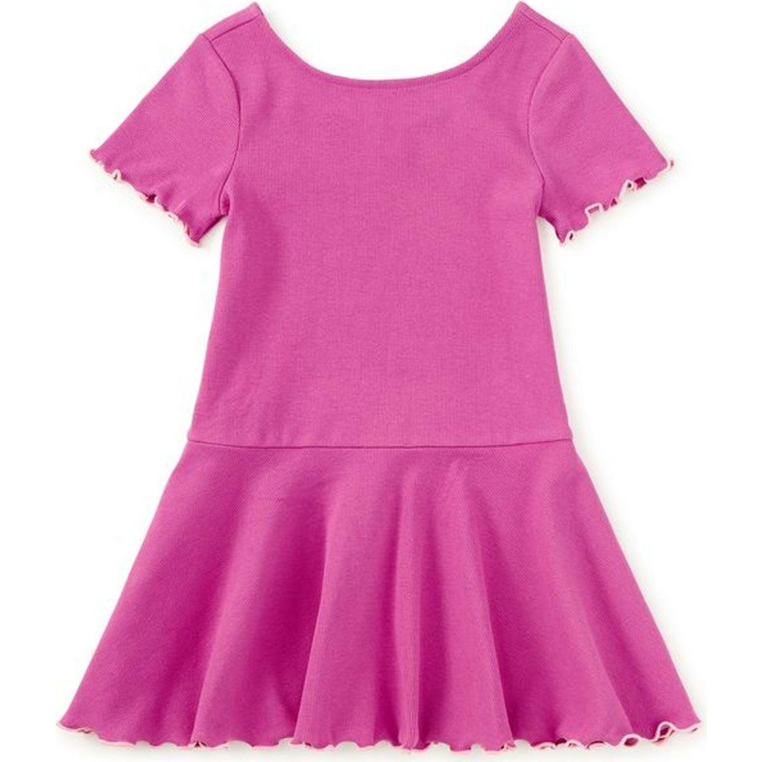 Ruffle Skater Ribbed Dress, Purple