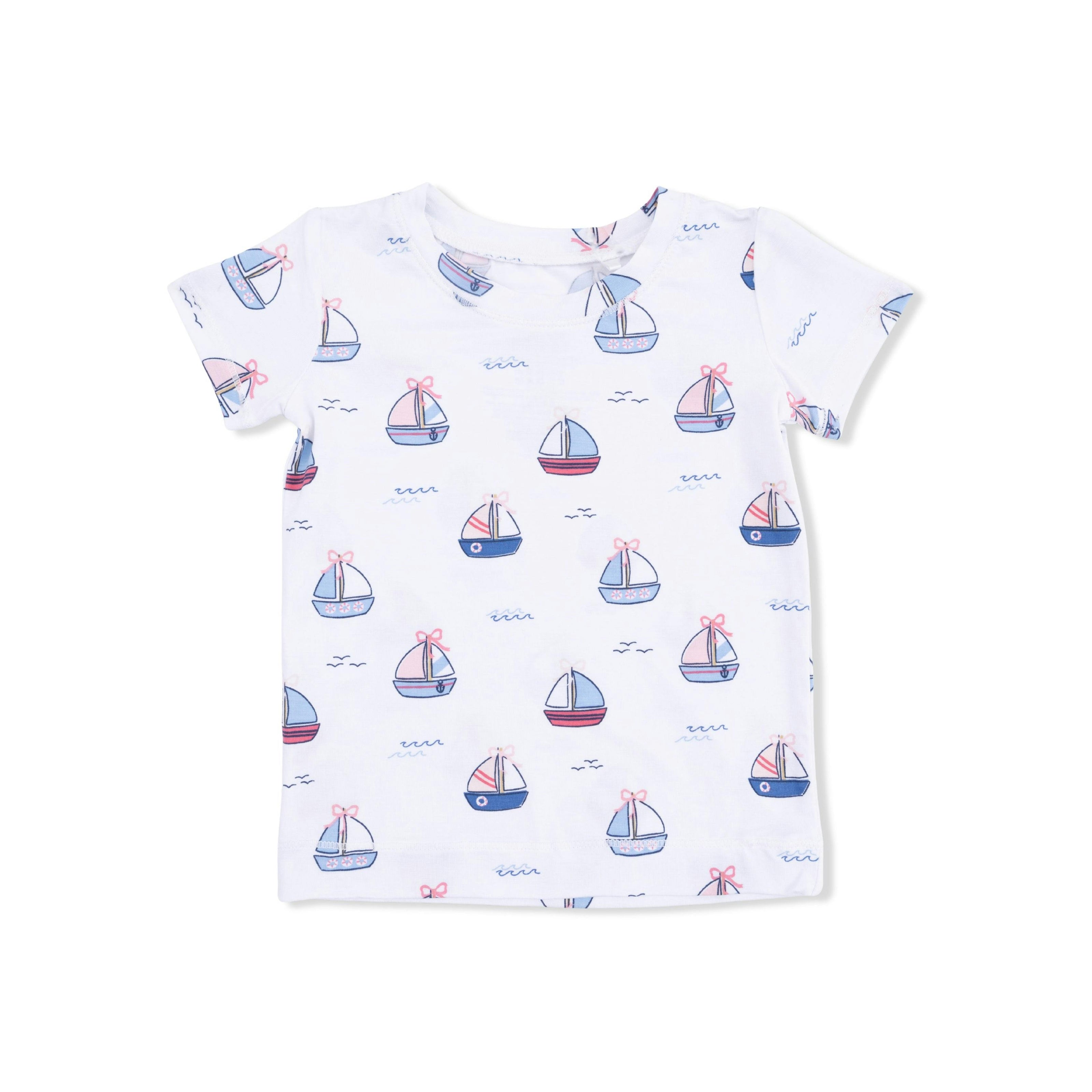 Bubbly Sailboats Pink - Short Sleeve Loungewear Set