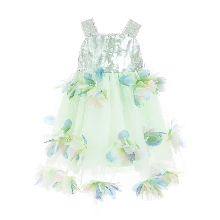 Light Green Sylvienne Sequin Floral Tulle Dress