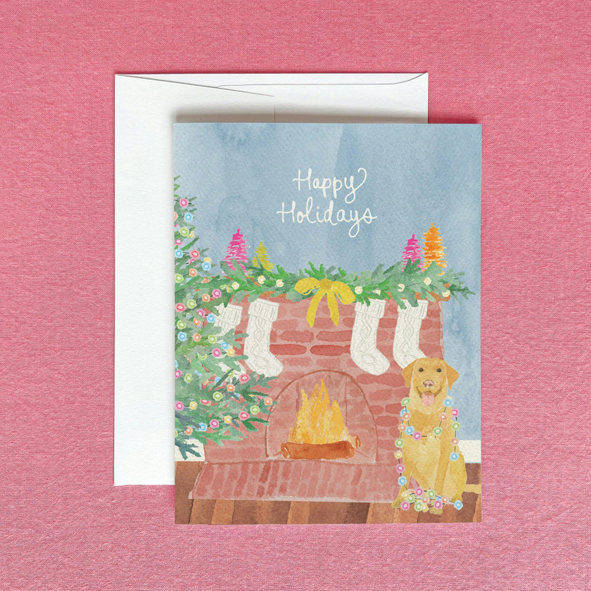 Festive Yellow Lab Greeting Card