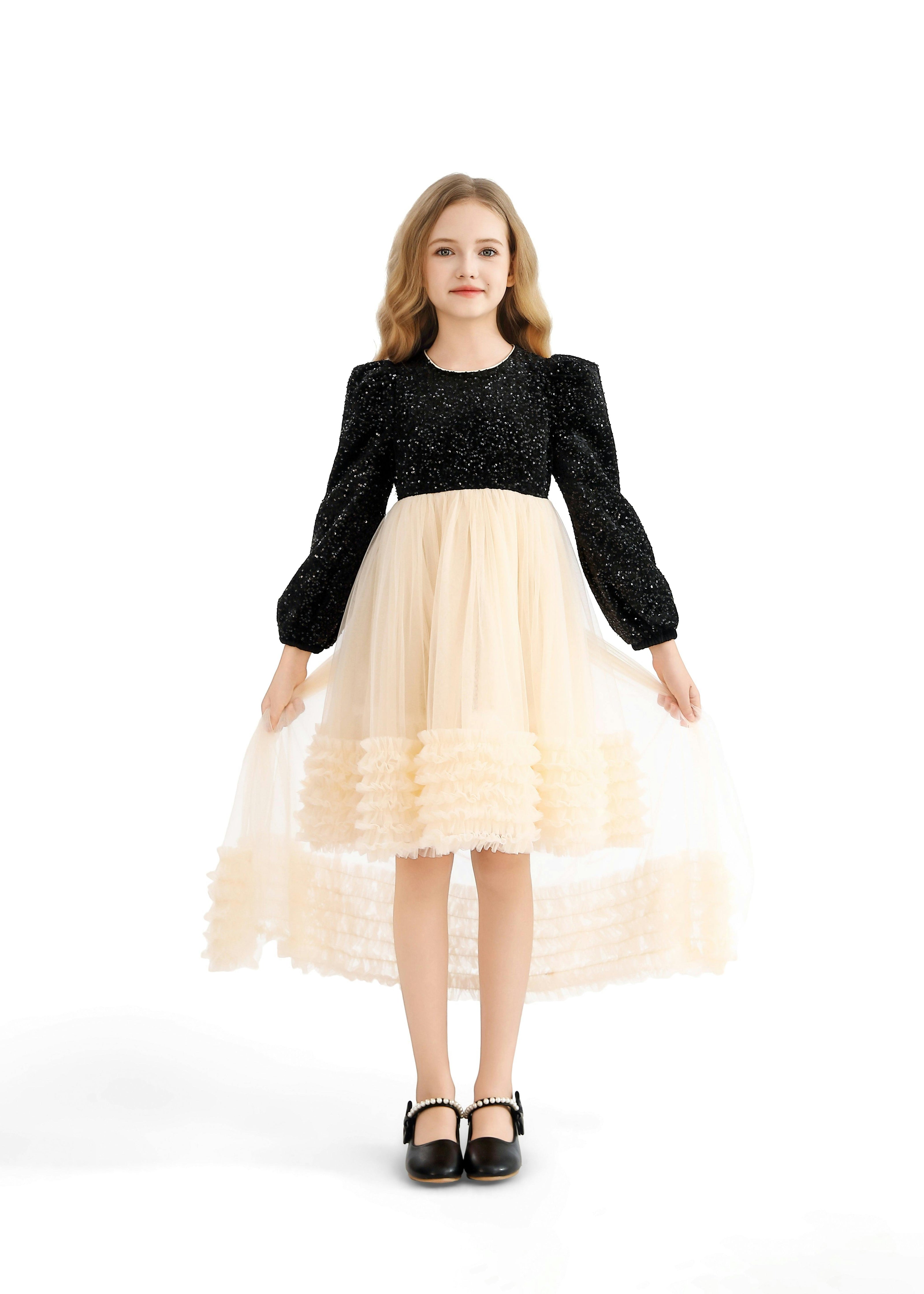 Black Glitter Bow-Back Tulle Gown