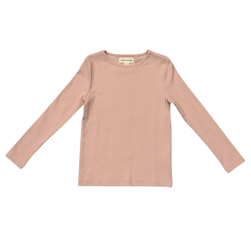 Girls Ribbed Long Sleeve Shirt in Peach Whip