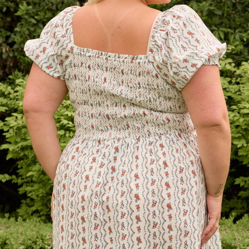 Sunday Best Dress in Linear Poppy Woodblock