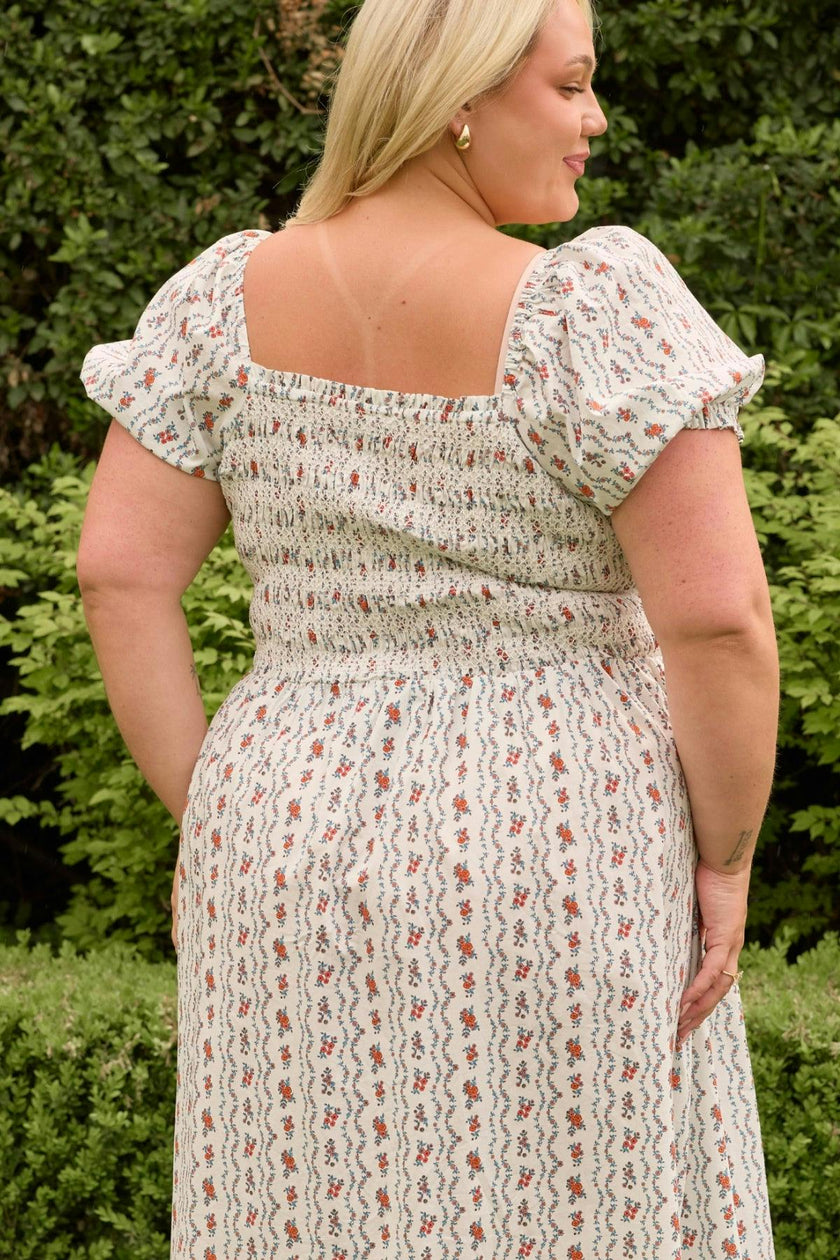 Sunday Best Dress in Linear Poppy Woodblock