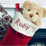 Bertie Bear's Personalized Christmas Stocking in Red