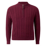 Burgundy Half-Zip Cable Knit Sweater