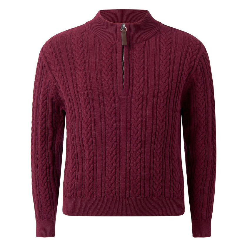 Burgundy Half-Zip Cable Knit Sweater