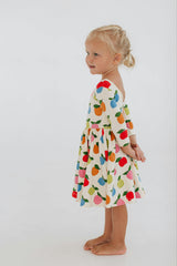 3/4 Sleeve Twirl Dress in Colorful Apples