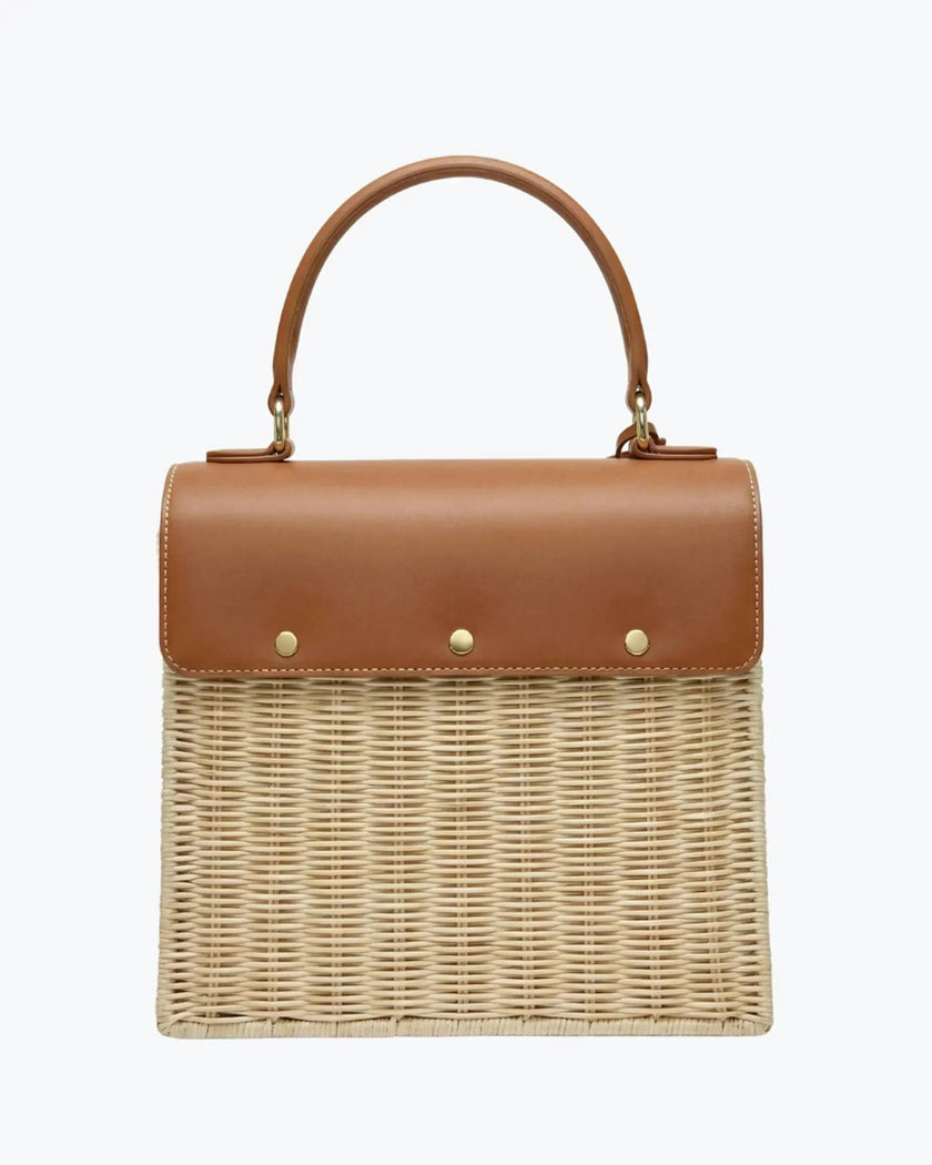 Medium Insulated Hand-Woven Wicker Lunchbox, Natural & Brown