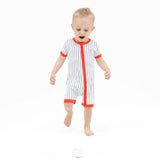 Baseball Stripe - Shortie 2 Way Zipper Romper