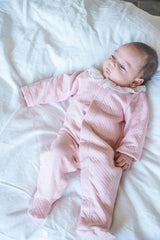 Pink Collar Quilted Pima Cotton Baby One-Piece Pajamas