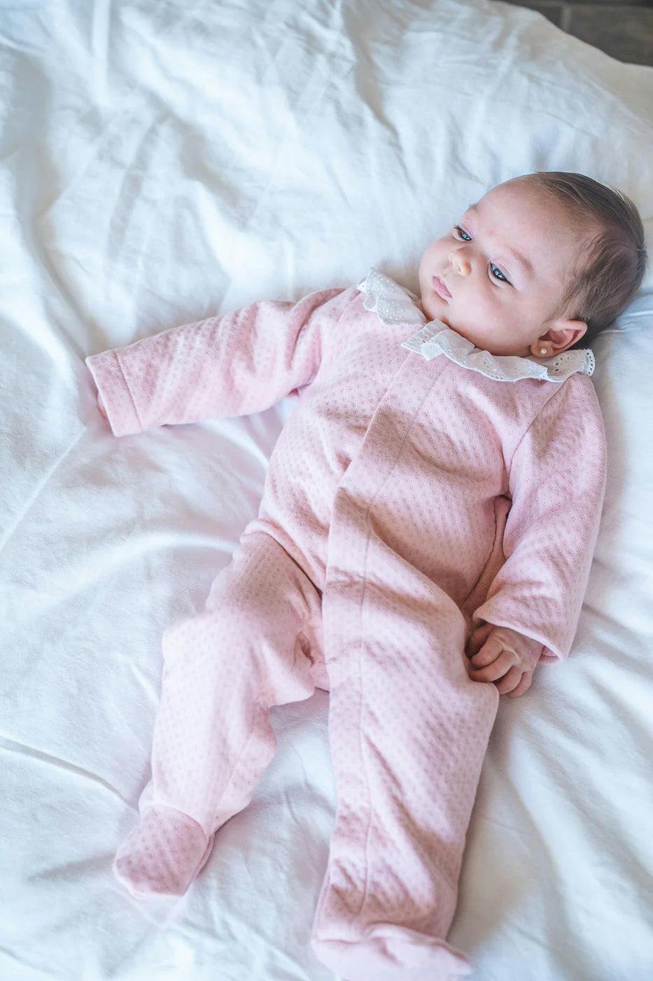 Pink Collar Quilted Pima Cotton Baby One-Piece Pajamas