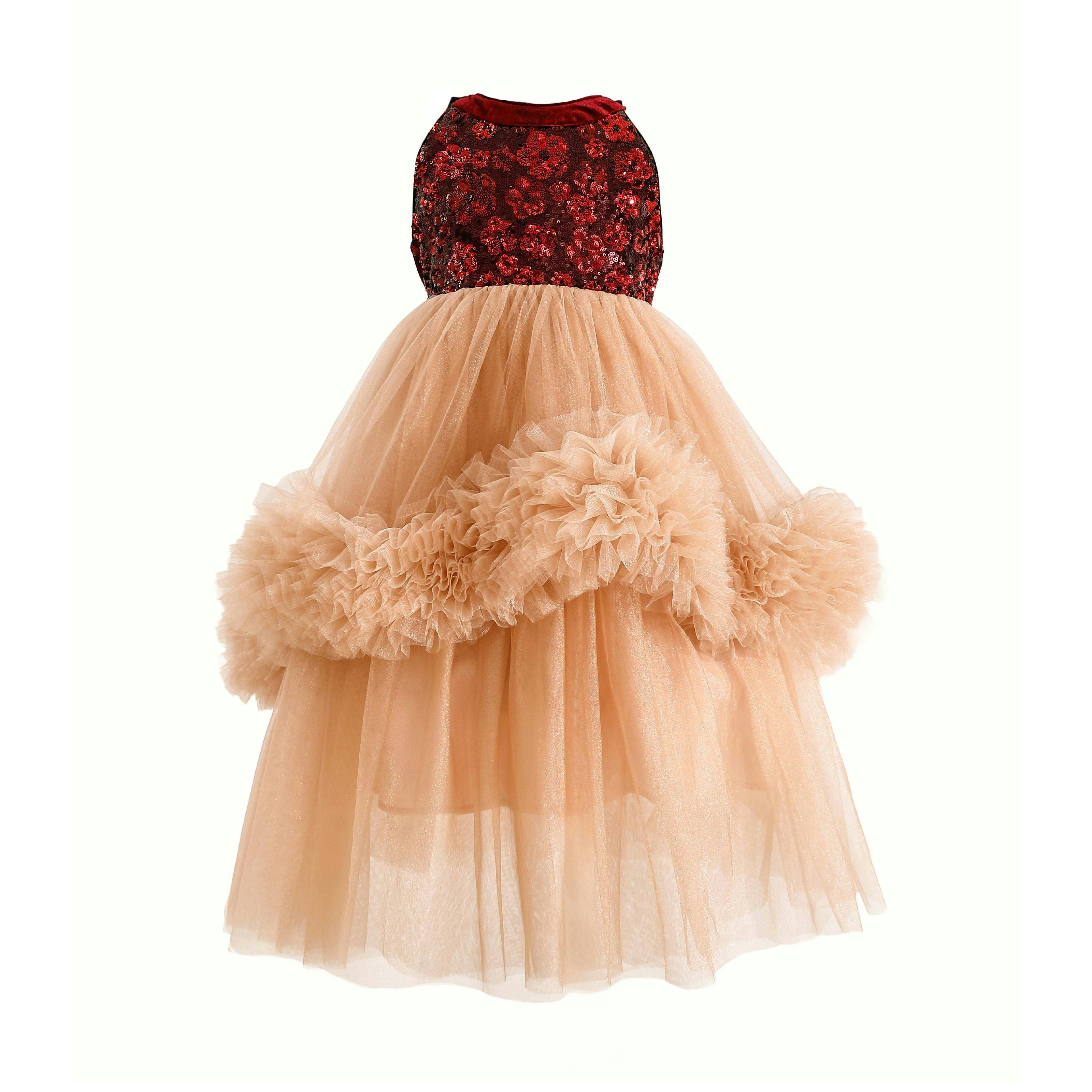 Peach Tulle Pom-Pom Dress