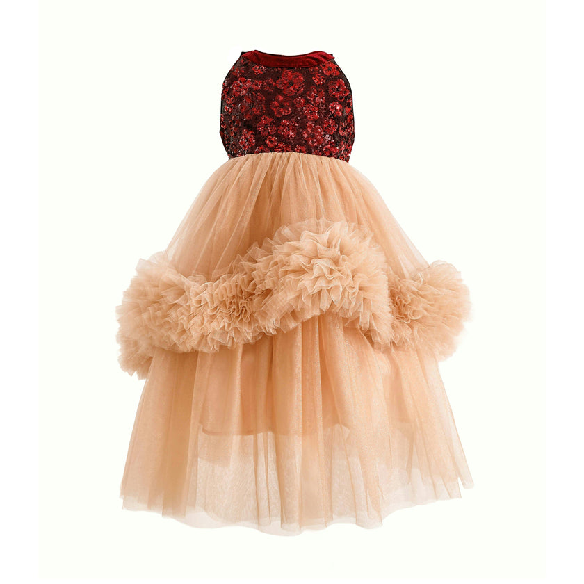 Peach Tulle Pom-Pom Dress