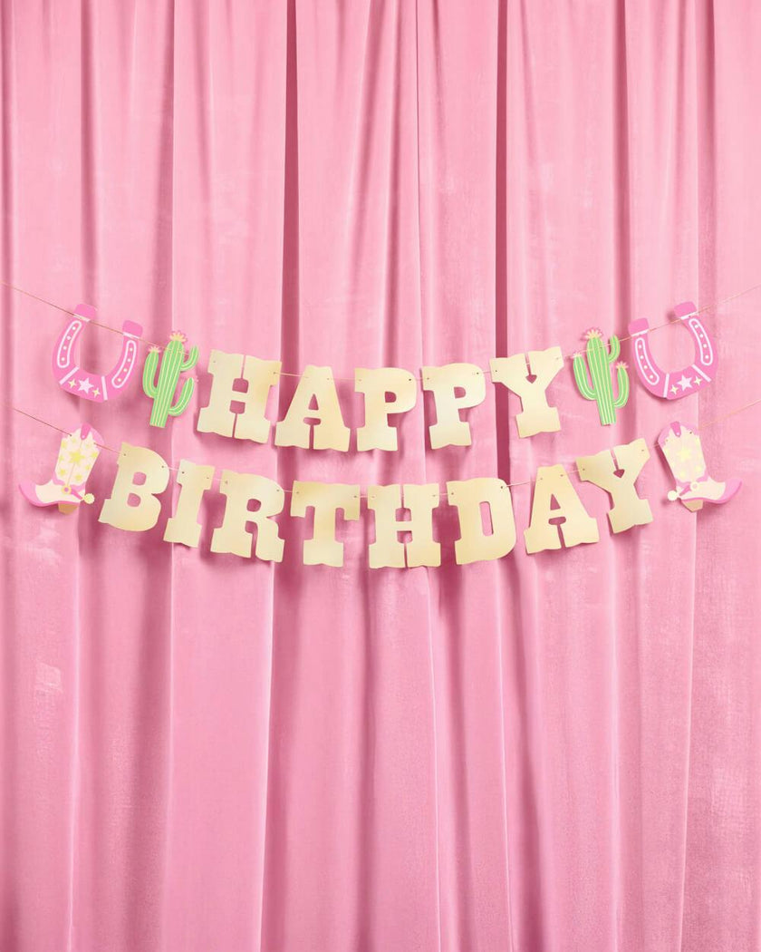 HBD Cowgirl Banner - gold foil banner