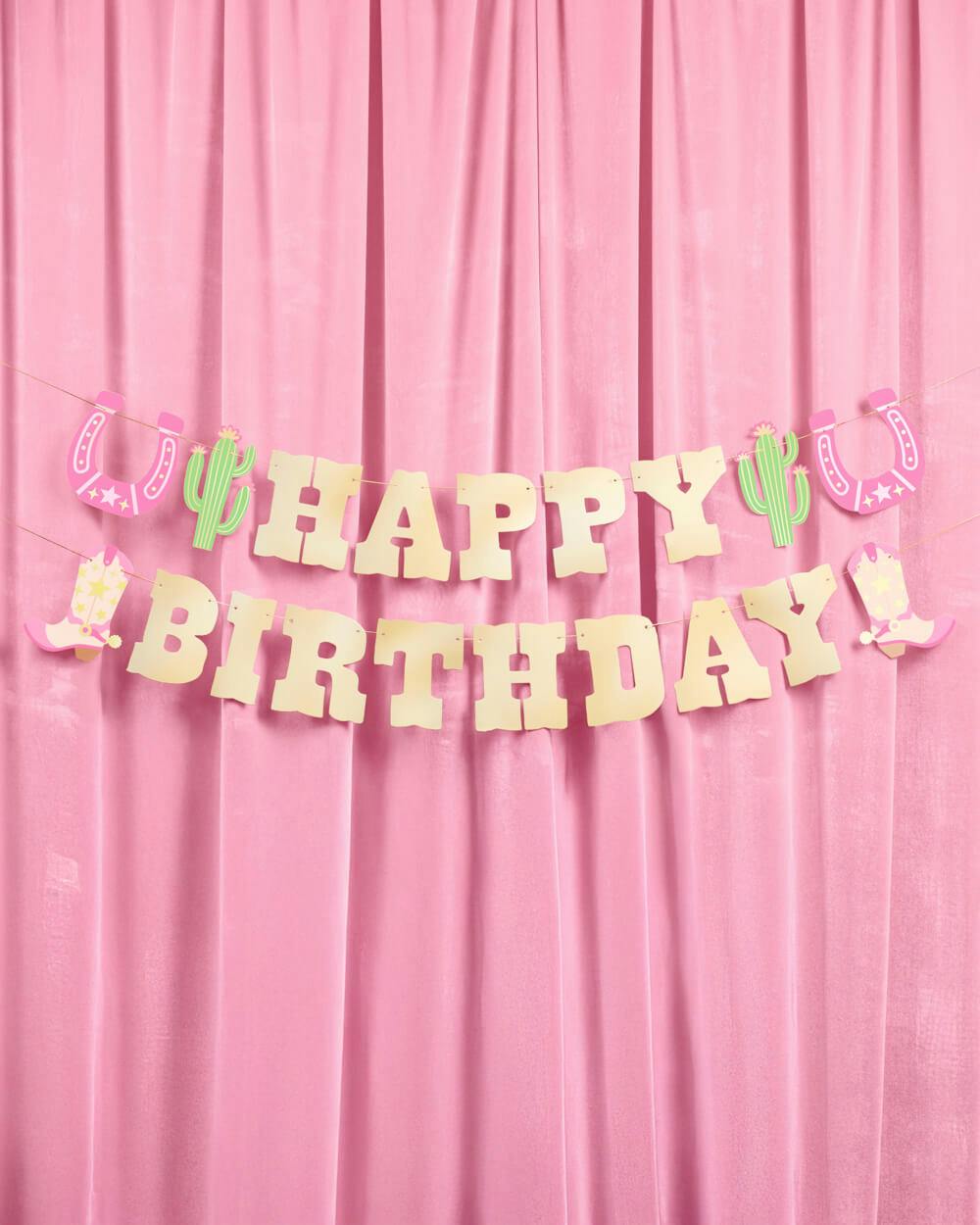HBD Cowgirl Banner - gold foil banner