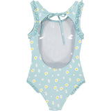 Eggs Print Ruffle Shoulder Swimsuit, Blue