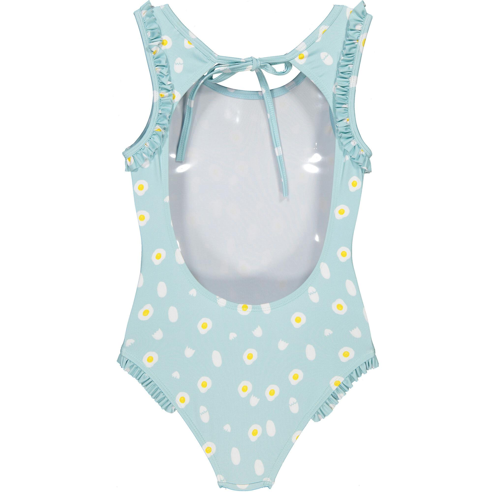 Eggs Print Ruffle Shoulder Swimsuit, Blue