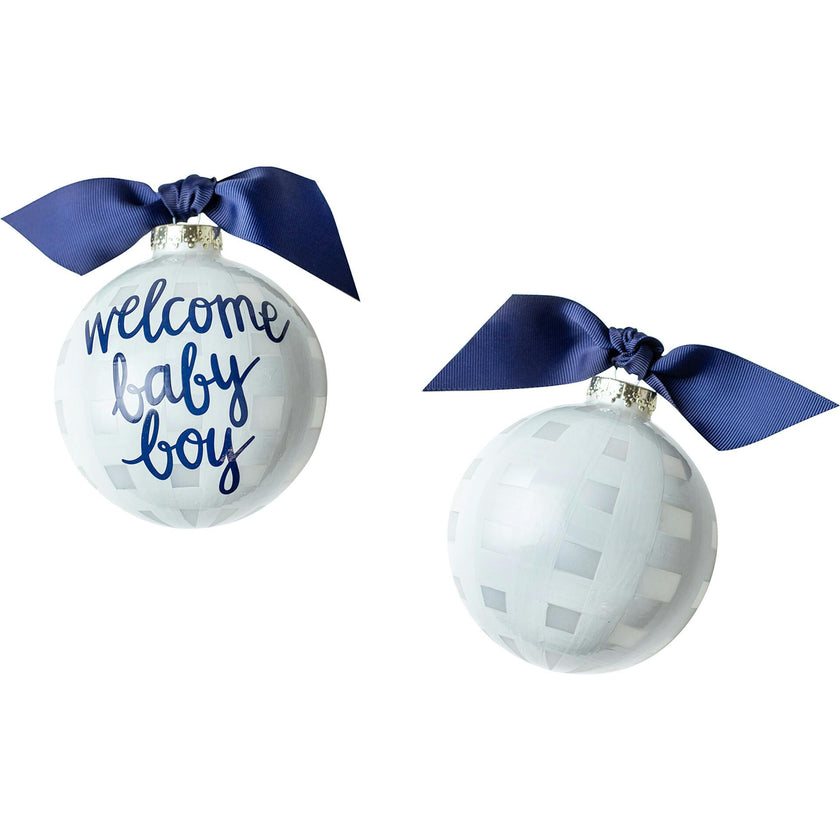 Welcome Baby Boy Gingham Glass Ornament