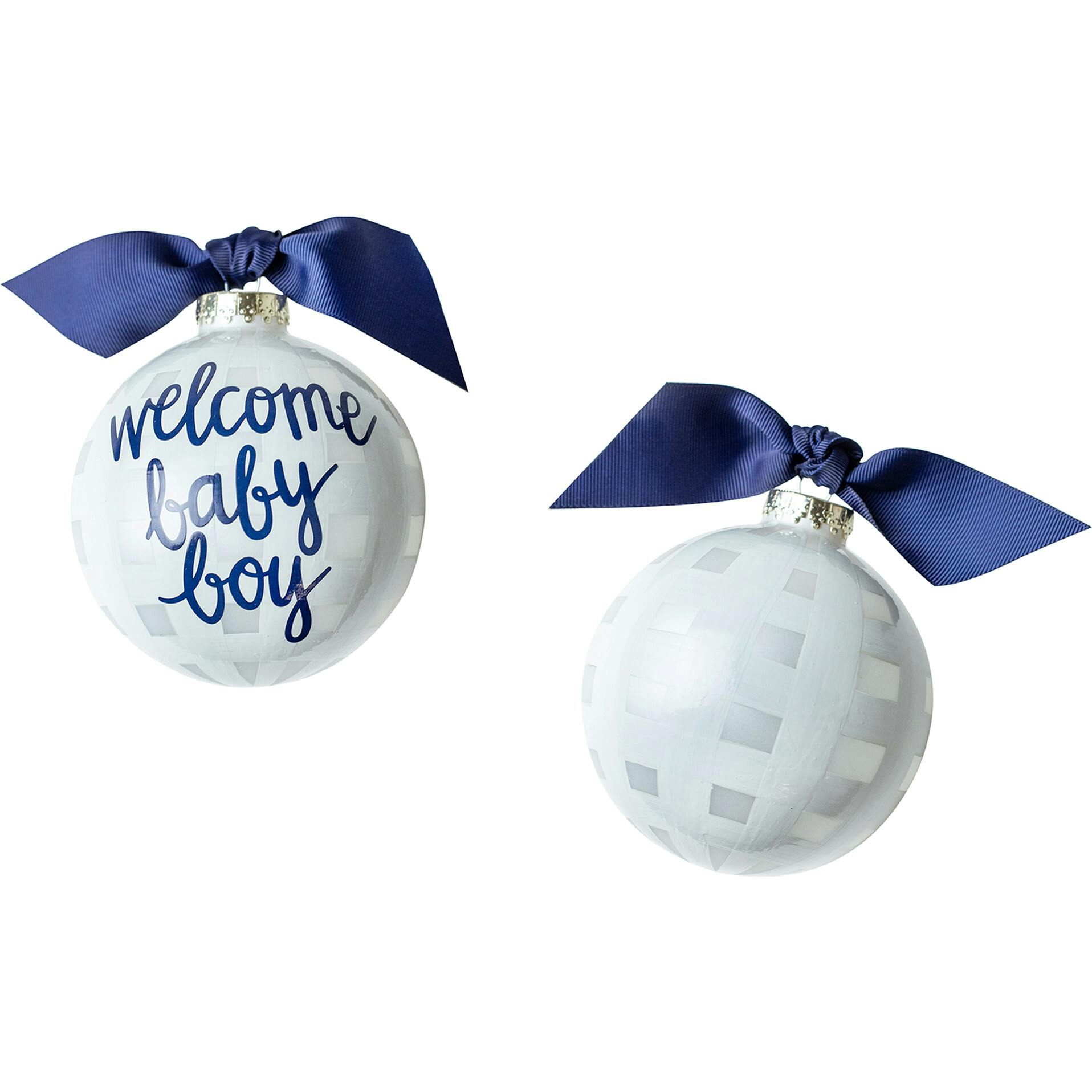 Welcome Baby Boy Gingham Glass Ornament