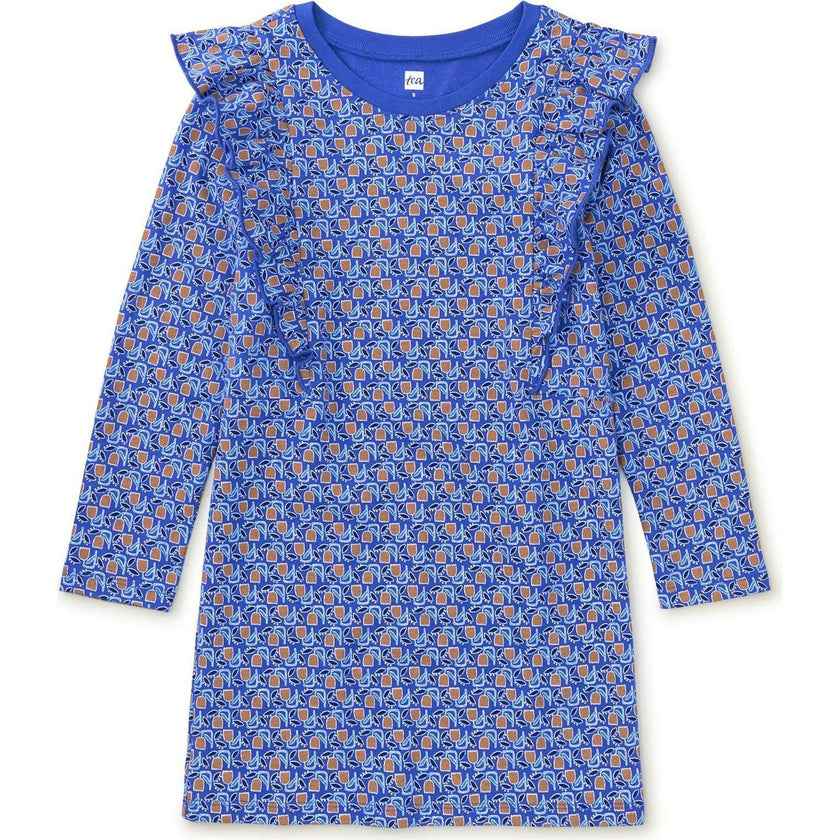 Ruffle Sleeve A-Line Dress, Blue