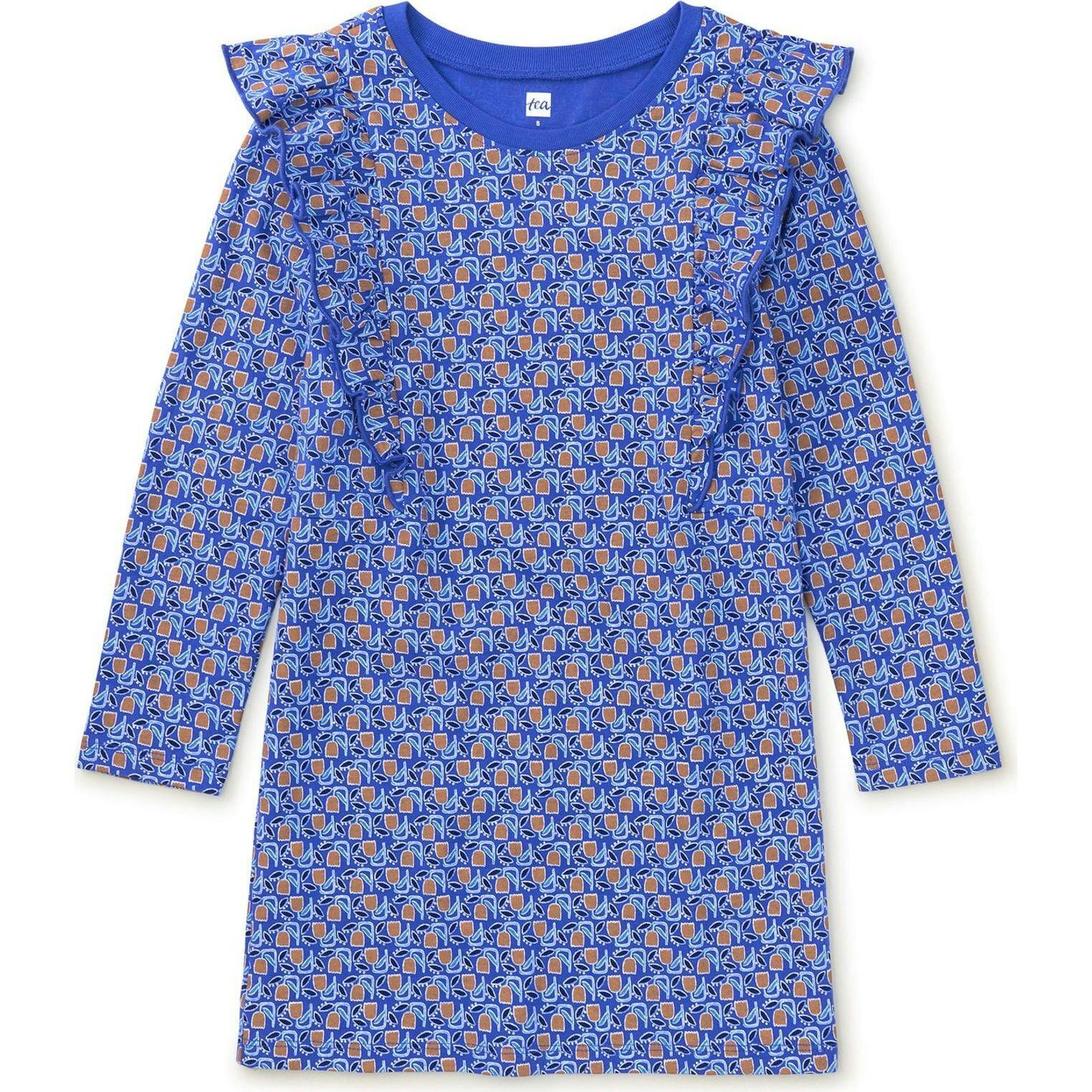 Ruffle Sleeve A-Line Dress, Blue