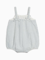 Rosalie Seersucker Ruffle Bubble Romper - Shore Stripe / Sea