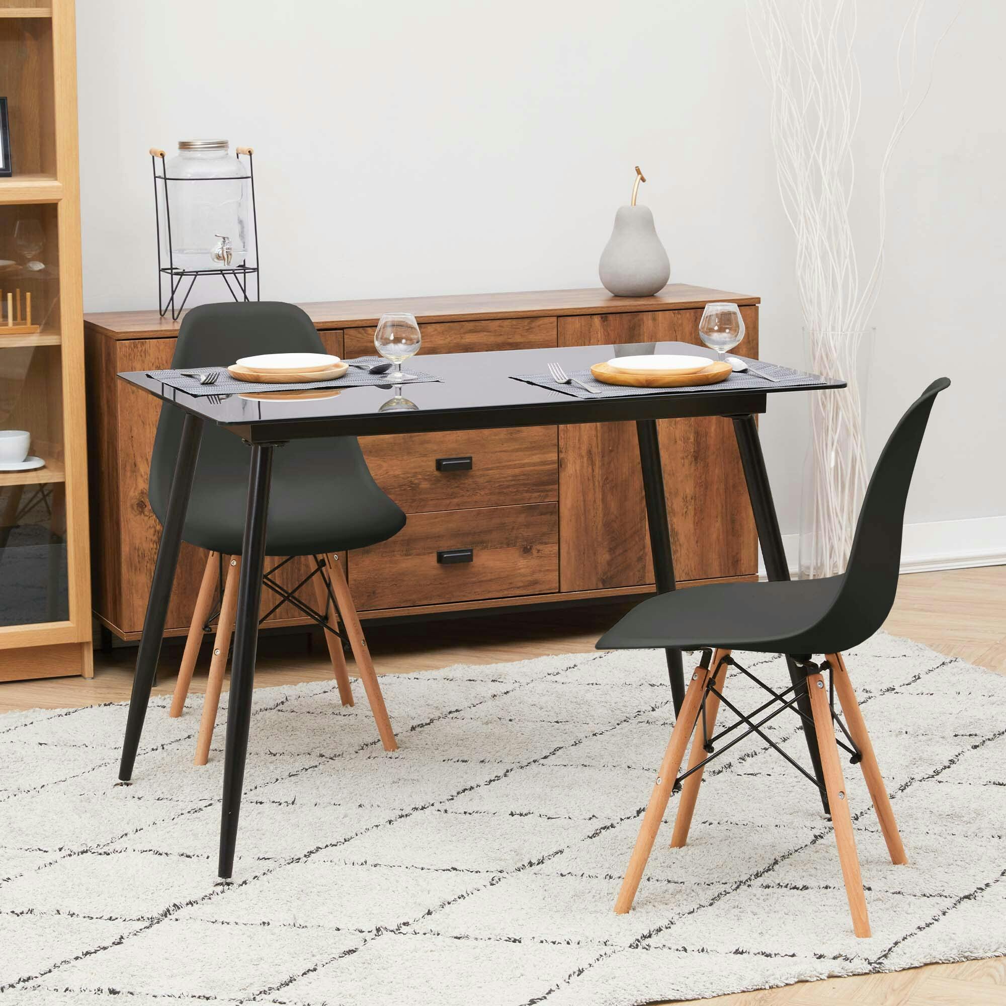 Allan Plastic Side Dining Chair with Wooden Legs Set of 2