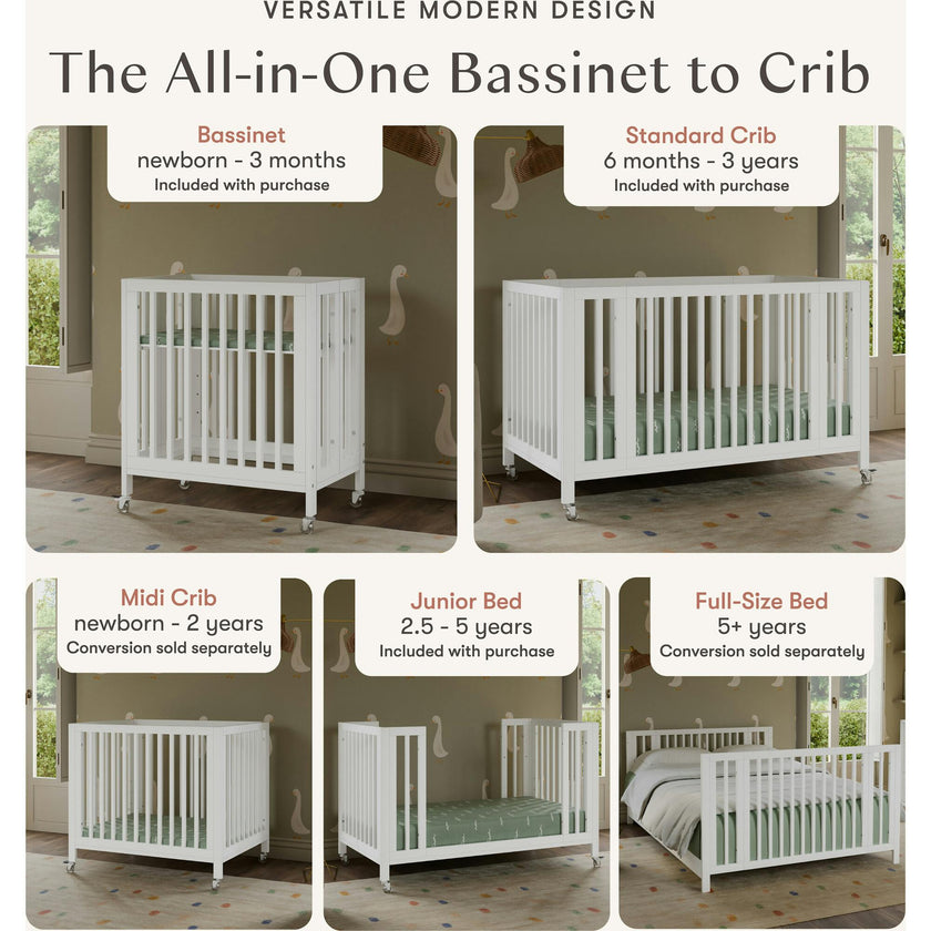 Rolli 9-in-1 Convertible All-Stages® Crib with Bassinet & Toddler Bed Conversion Kits in White