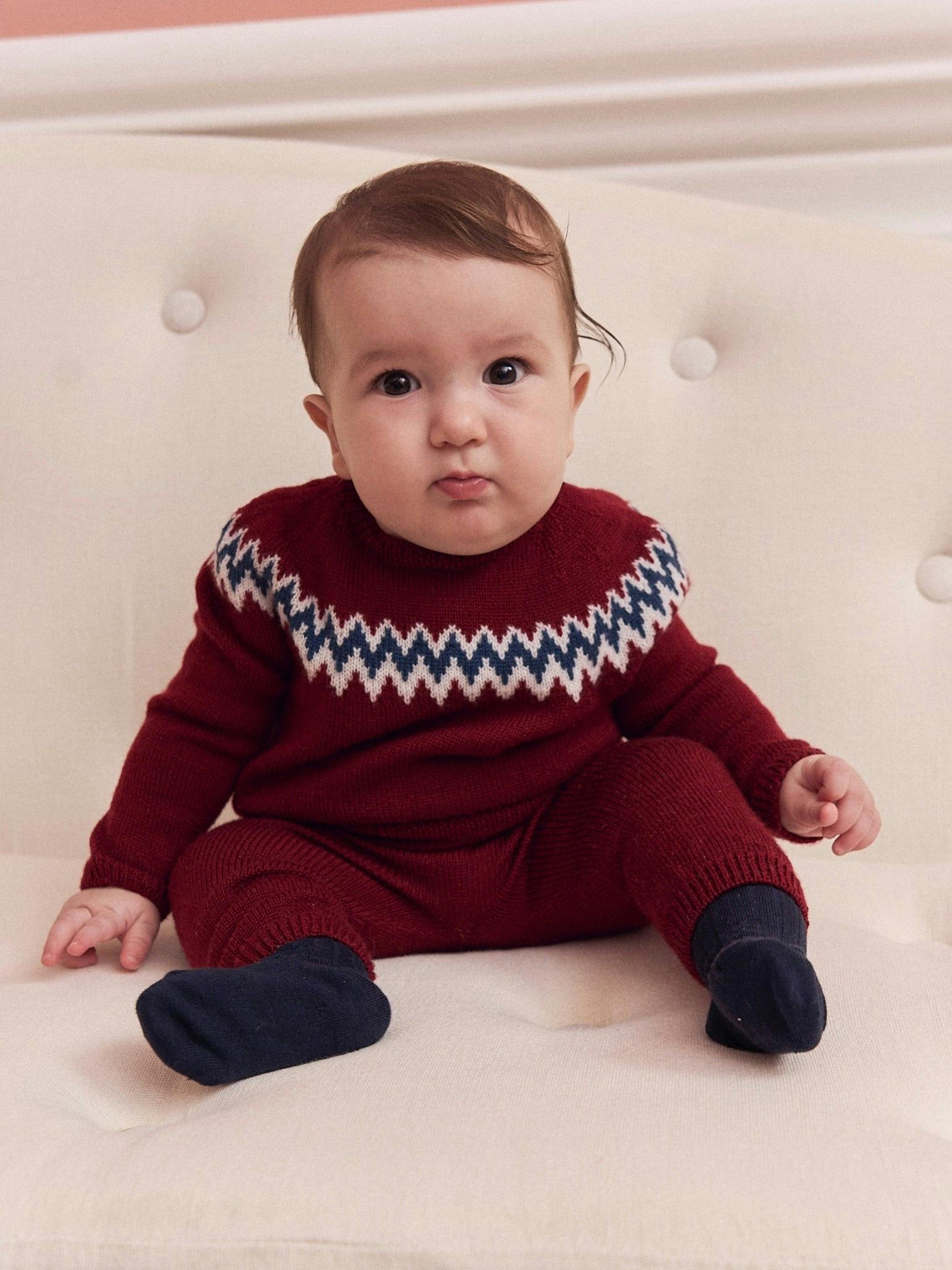 Burgundy Nieve Merino Fair Isle Baby Knitted Set