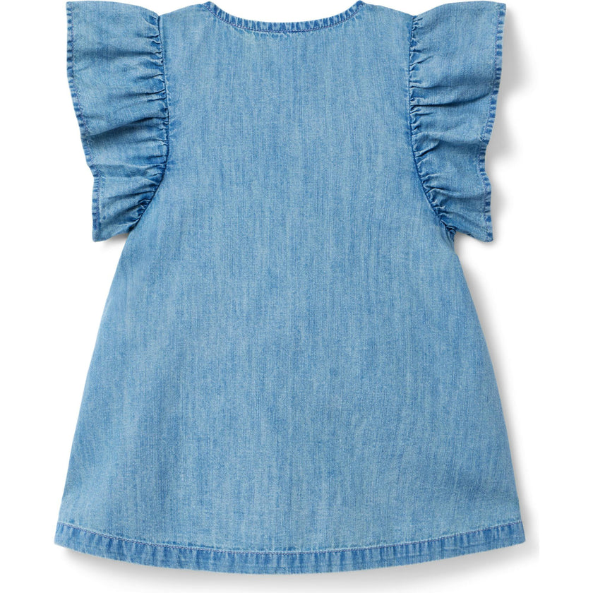 Chambray Ruffle Sleeve Dress