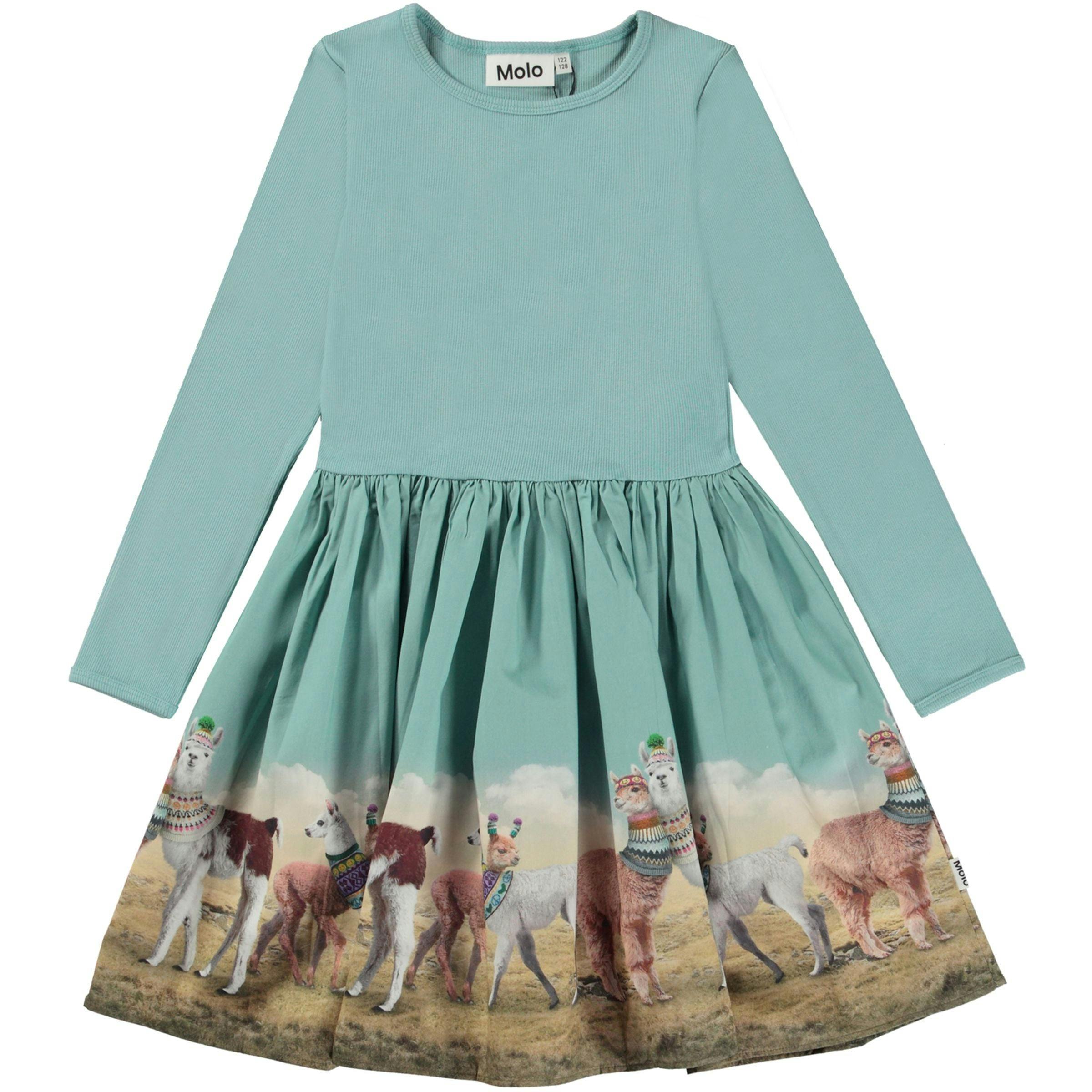 Blue Cotton Llama Print Dress