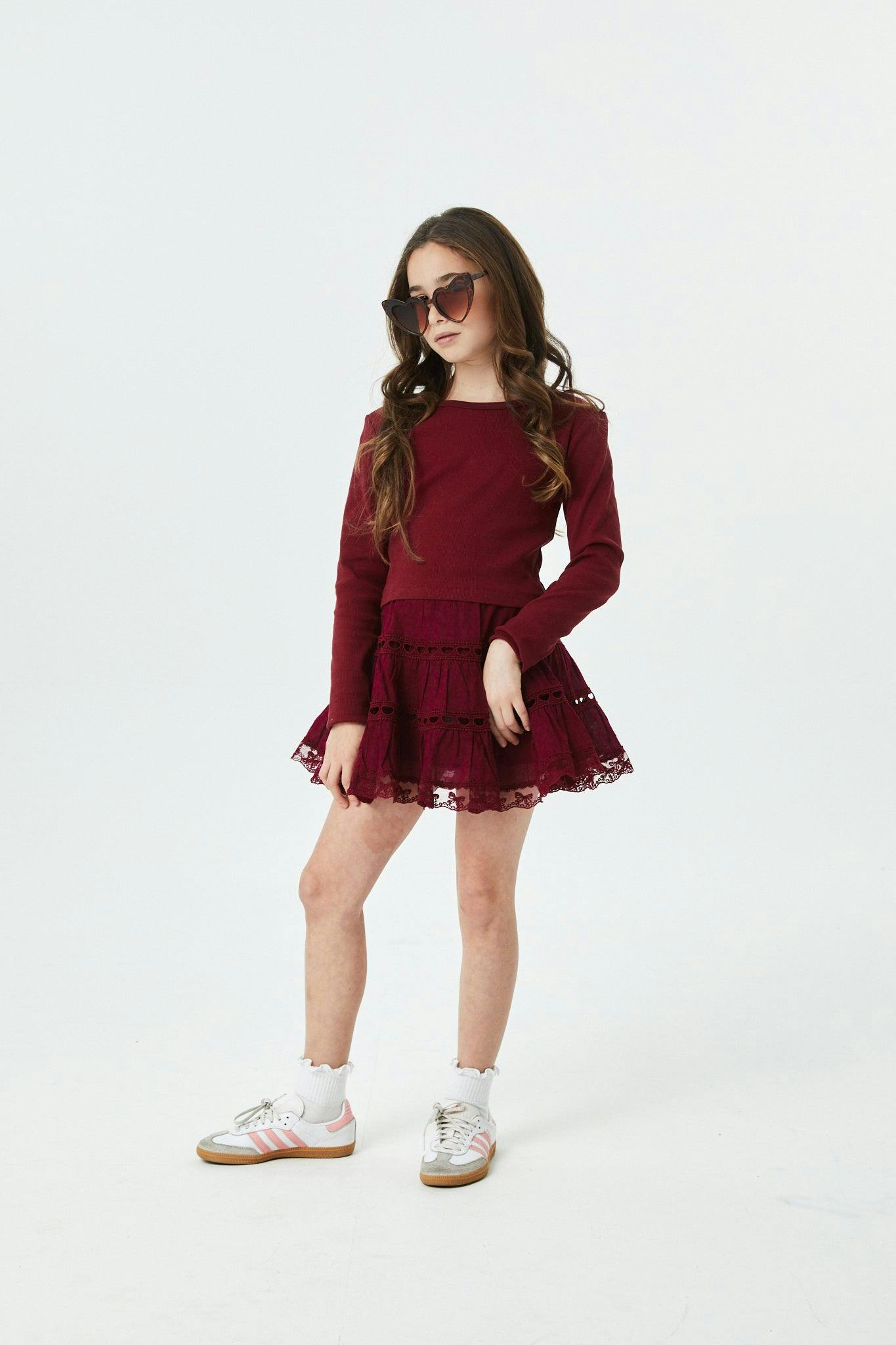 Bea Merlot Ribbed Long Sleeve