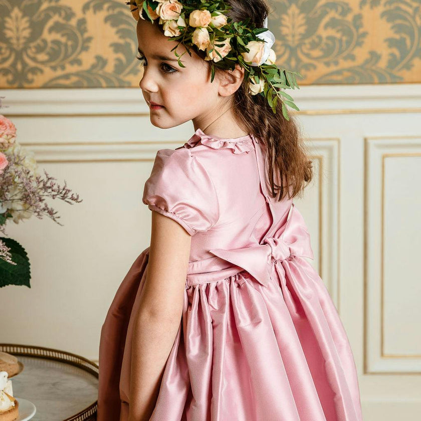 Astrid Pink Silk Smocked Girl Dress