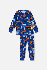Organic Cotton Two Piece Pajama Set Blue Truck Print