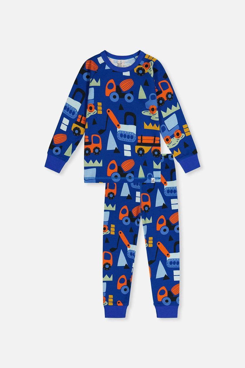 Organic Cotton Two Piece Pajama Set Blue Truck Print