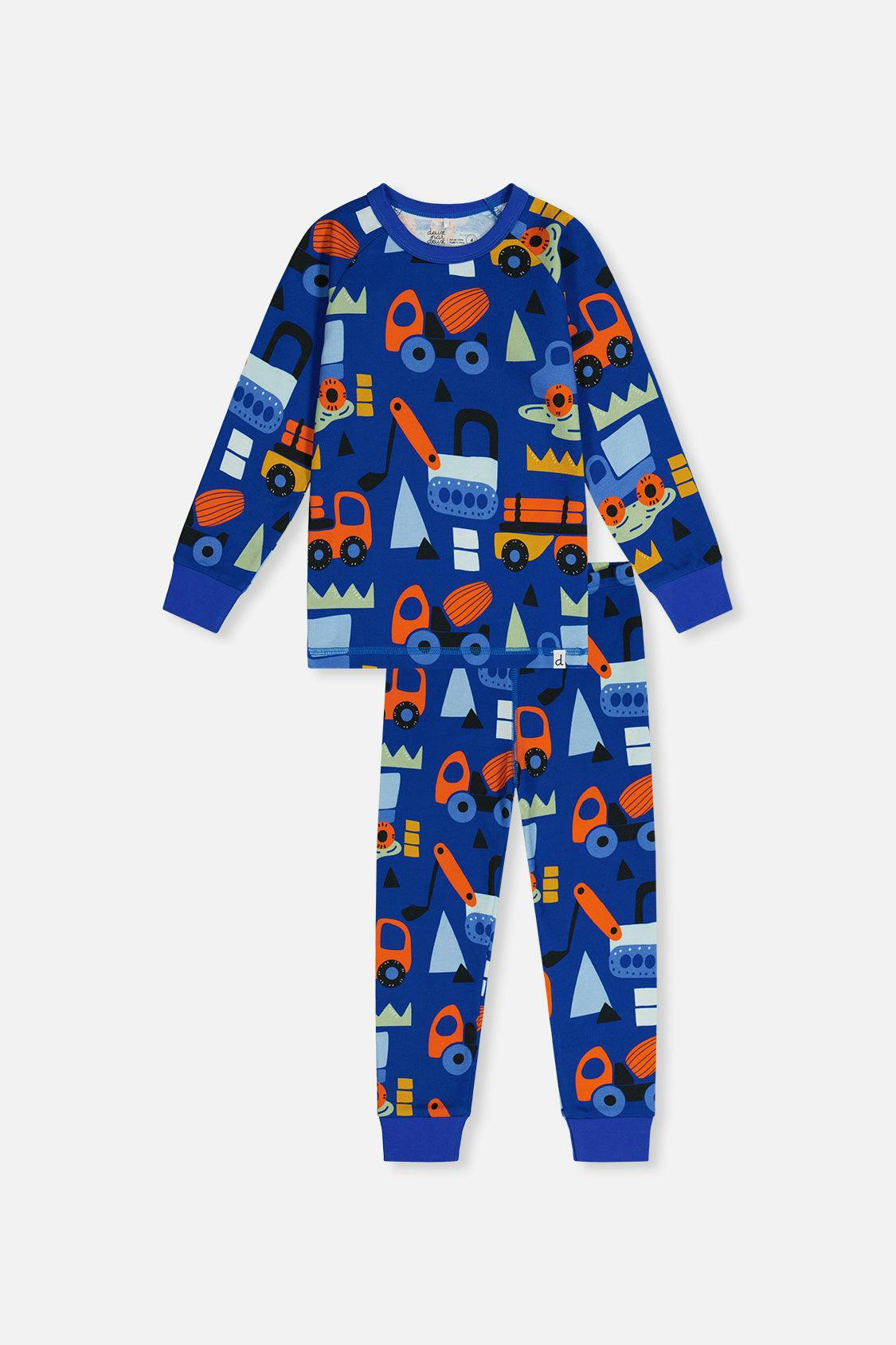 Organic Cotton Two Piece Pajama Set Blue Truck Print