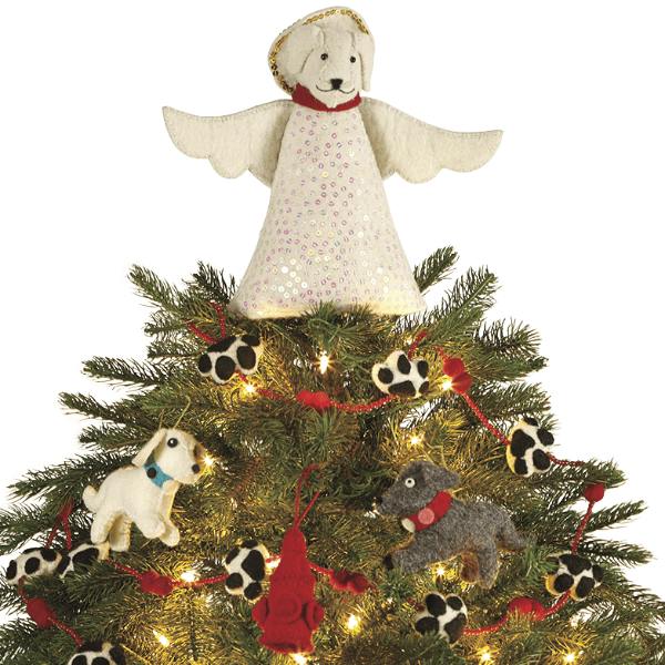 Handmade Felt White Dog Angel Christmas Tree Topper